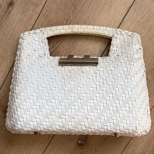 VTG Woven Rattan White Purse Bag Made In Hong Kong